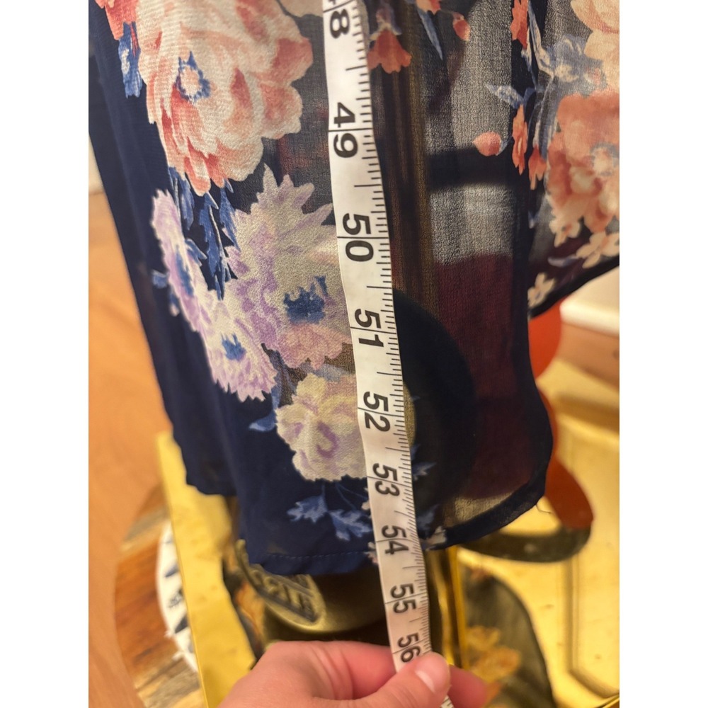 Floral Romper Dress Navy Blue Hi-Low Cold Shoulder Chiffon Boho Large - Picture 8 of 11